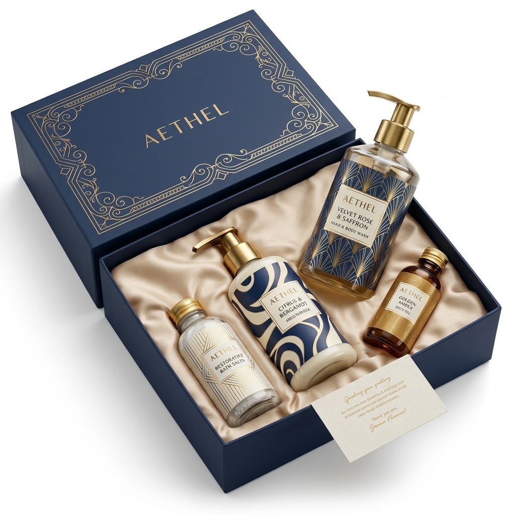 Blue luxury body care gift set