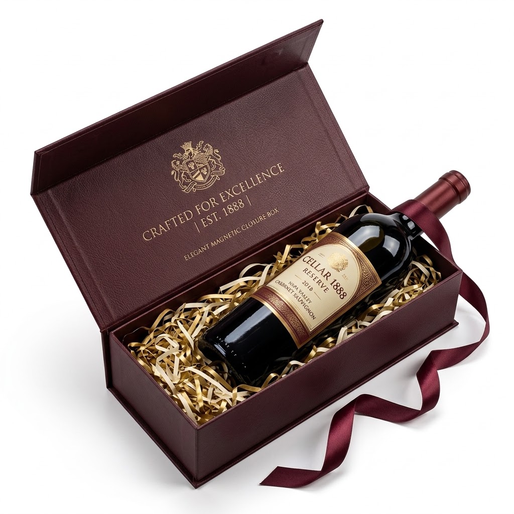 Burgundy single bottle wine gift box